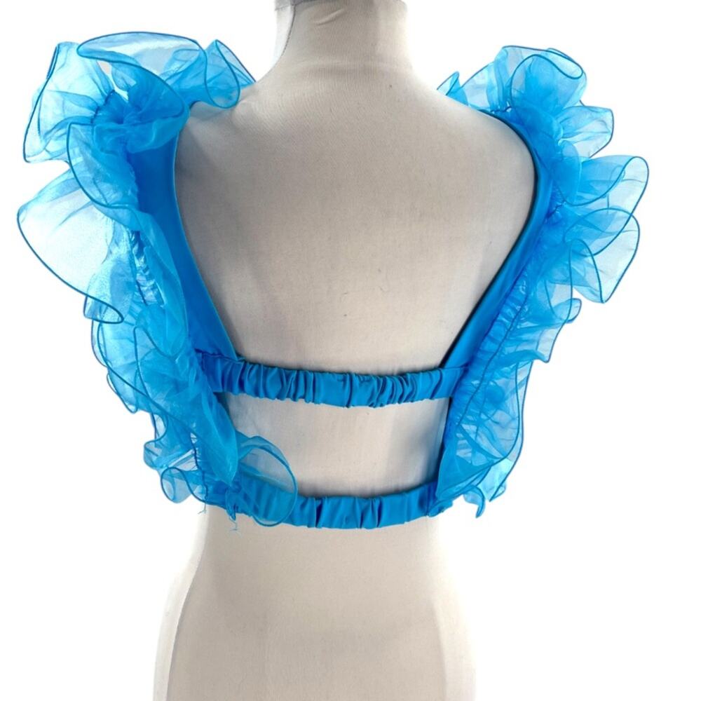 Free people house party organza puff top blue sz S - Picture 2 of 5